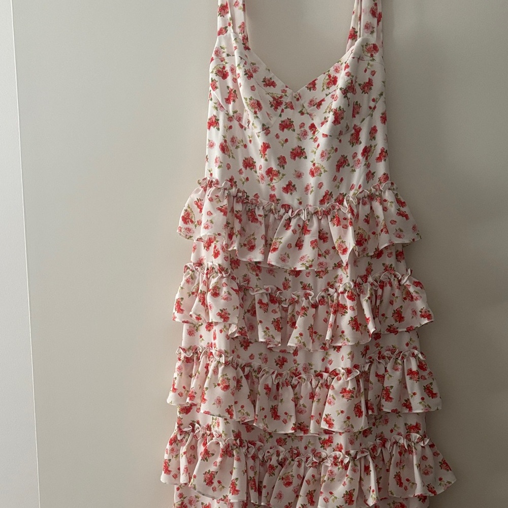 White Floral Ruffle Tiered Dress